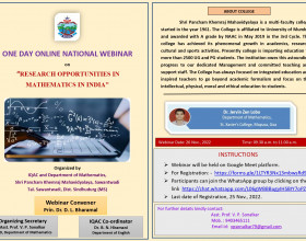  Organization of One Day Online National Webinar on  “Research Opportunities in Mathematics in India”.